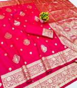 Pink zari woven banarasi silk traditional saree with blouse piece