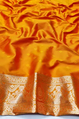 Orange zari woven silk traditional saree with blouse piece