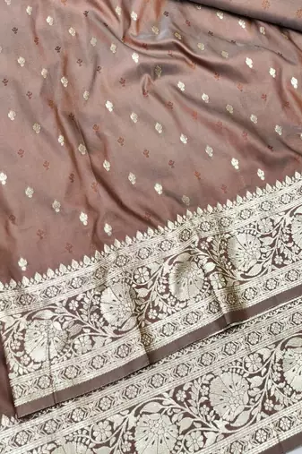 Coffee zari woven silk traditional saree with blouse piece
