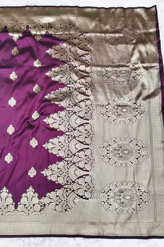 Wine zari woven banarasi silk traditional saree with blouse piece