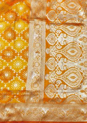 Orange zari woven silk traditional saree with blouse piece 5