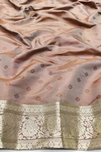 Coffee zari woven silk traditional saree with blouse piece