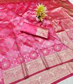 Pink zari woven banarasi silk traditional saree with blouse piece