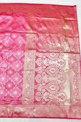Pink zari woven silk traditional saree with blouse piece