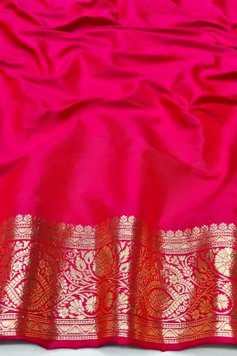Pink zari woven silk traditional saree with blouse piece