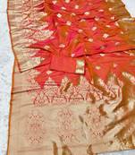 Pink zari woven banarasi silk traditional saree with blouse piece