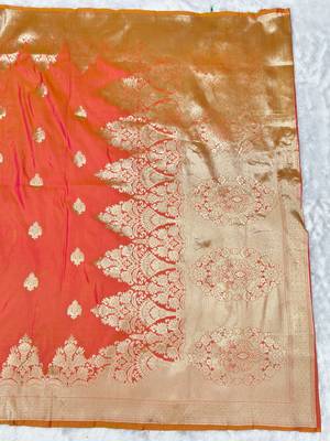 Pink zari woven banarasi silk traditional saree with blouse piece 2