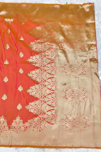 Pink zari woven banarasi silk traditional saree with blouse piece