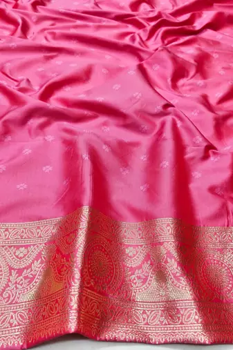 Pink zari woven silk traditional saree with blouse piece