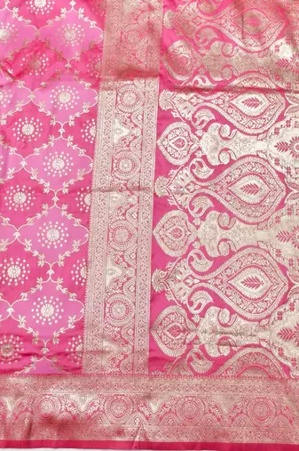 Pink zari woven silk traditional saree with blouse piece