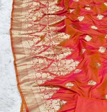 Pink zari woven banarasi silk traditional saree with blouse piece 3