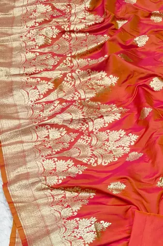 Pink zari woven banarasi silk traditional saree with blouse piece