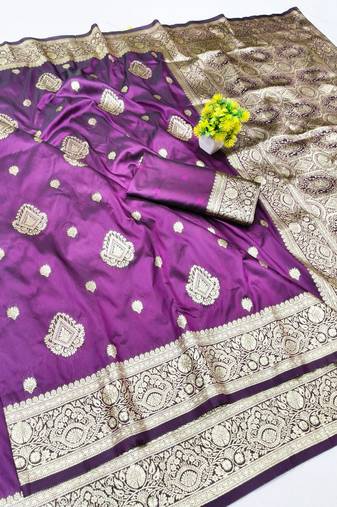 Wine zari woven silk traditional saree with blouse piece
