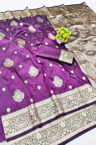 Wine zari woven silk traditional saree with blouse piece