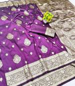 Wine zari woven banarasi silk traditional saree with blouse piece