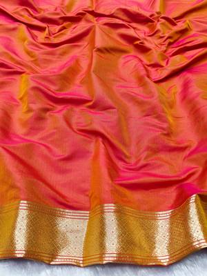 Pink zari woven banarasi silk traditional saree with blouse piece 4