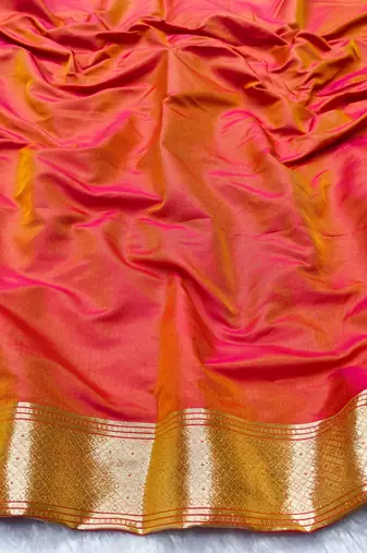 Pink zari woven banarasi silk traditional saree with blouse piece