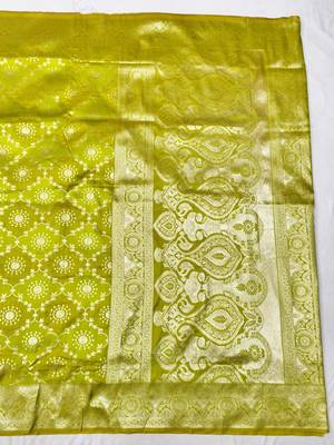 Lime zari woven banarasi silk traditional saree with blouse piece 2