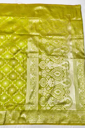 Lime zari woven banarasi silk traditional saree with blouse piece