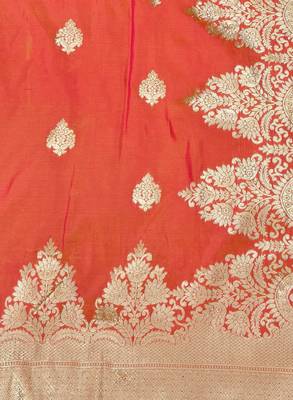 Pink zari woven banarasi silk traditional saree with blouse piece 5