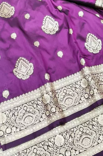 Wine zari woven silk traditional saree with blouse piece