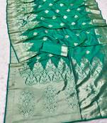 Green zari woven banarasi silk traditional saree with blouse piece