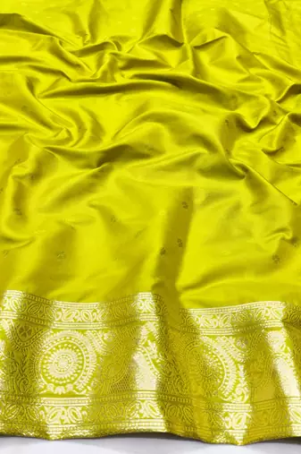 Lime zari woven banarasi silk traditional saree with blouse piece