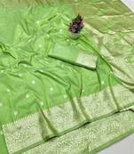 Light green zari woven banarasi silk traditional saree with blouse piece