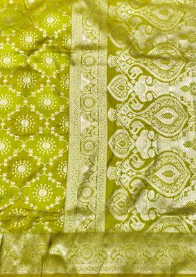 Lime zari woven banarasi silk traditional saree with blouse piece 5