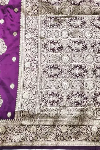 Wine zari woven silk traditional saree with blouse piece