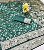 Green zari woven banarasi silk traditional saree with blouse piece