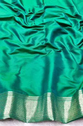 Green zari woven banarasi silk traditional saree with blouse piece