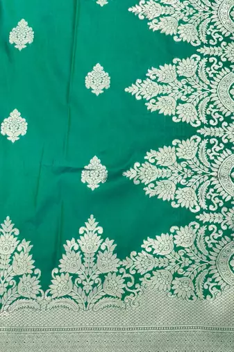 Green zari woven banarasi silk traditional saree with blouse piece