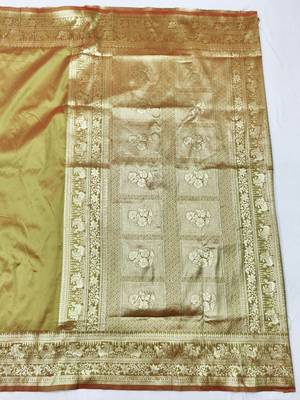 Mehendi zari woven silk traditional saree with blouse piece 2