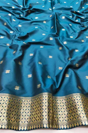 Dark blue zari woven silk traditional saree with blouse piece