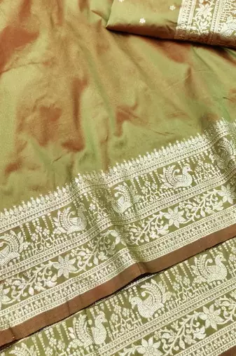 Mehendi zari woven silk traditional saree with blouse piece