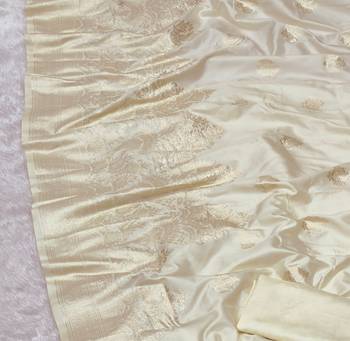 Cream zari woven silk traditional saree with blouse piece 3