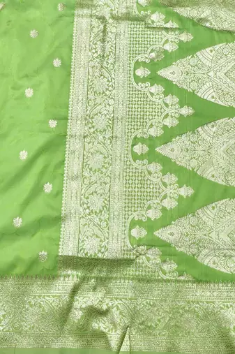Light green zari woven silk traditional saree with blouse piece