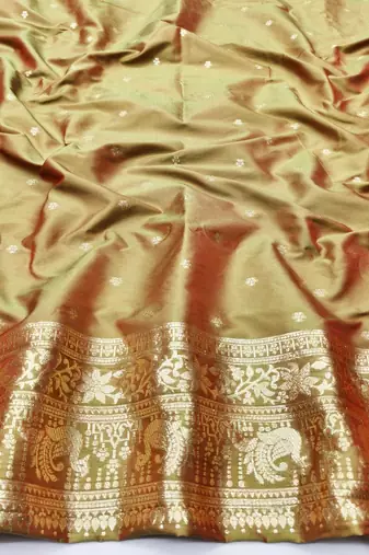 Mehendi zari woven silk traditional saree with blouse piece