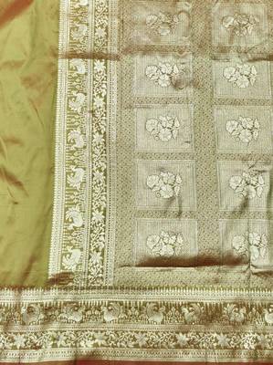 Mehendi zari woven silk traditional saree with blouse piece 5