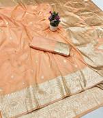 Light orange zari woven banarasi silk traditional saree with blouse piece