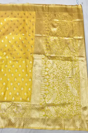 Gold zari woven banarasi silk traditional saree with blouse piece