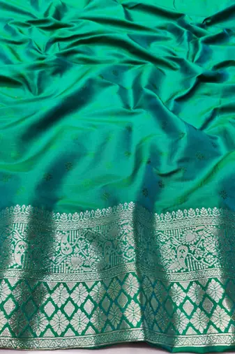 Green zari woven silk traditional saree with blouse piece