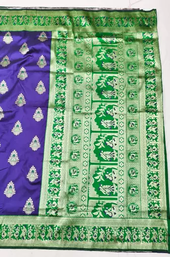 Purple zari woven baluchari silk traditional saree with blouse piece