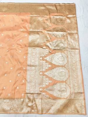 Light orange zari woven silk traditional saree with blouse piece 2