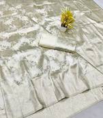 cream zari woven banarasi silk traditional saree with blouse piece