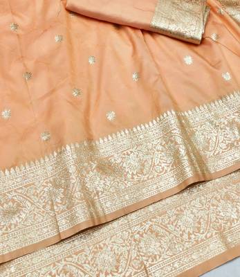 Light orange zari woven silk traditional saree with blouse piece 3