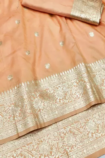 Light orange zari woven silk traditional saree with blouse piece