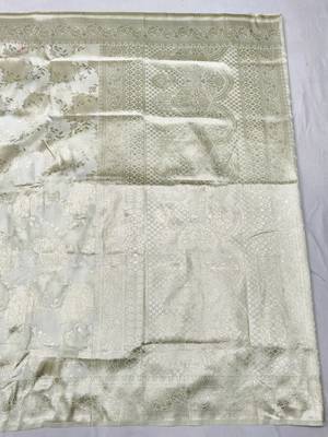 cream zari woven silk traditional saree with blouse piece 2