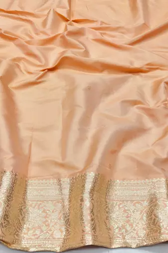 Light orange zari woven silk traditional saree with blouse piece